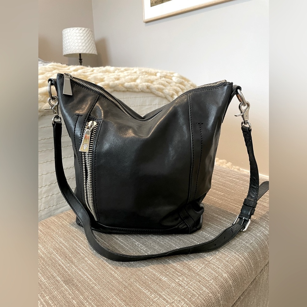 COPY - Frye Black Leather Bag Purse Double Zipper Cross body or over shoulder